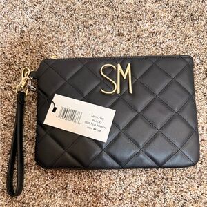Steve Madden Black Quilted Wristlet with Gold Accents